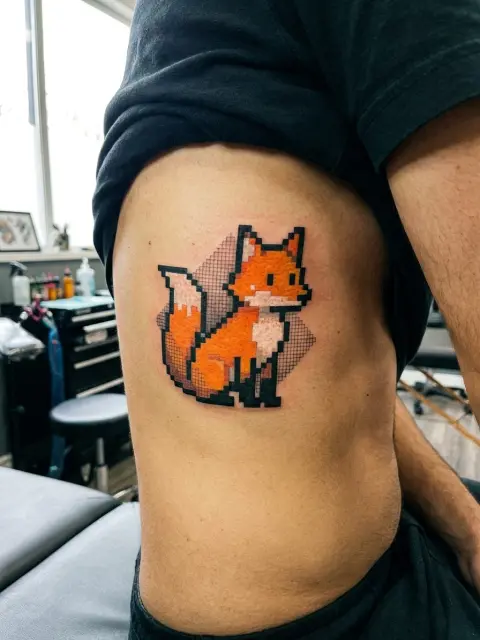 Tatouage renard pixel art moyen