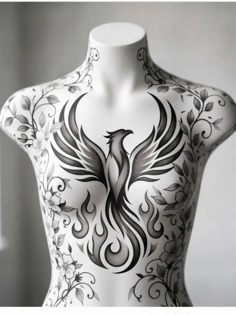 Tatouage Phénix qui s'élève sur la poitrine
