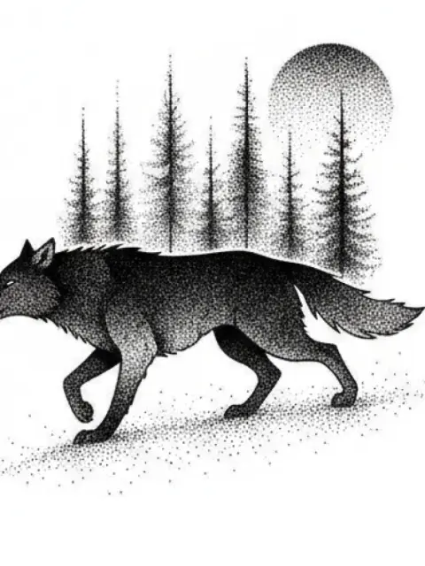 Idée de tatouage : un loup en dotwork