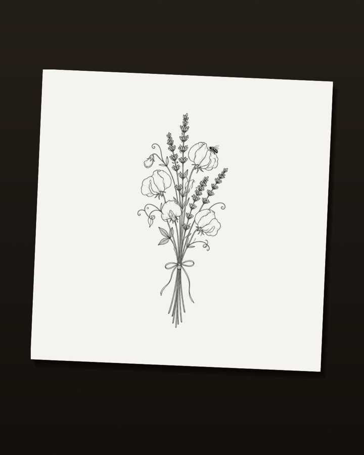 Le dessin du bouquet sur fond blanc, à montrer à son tatoueur